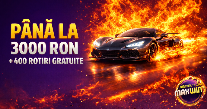 Maxwin Casino banner principal cu bonus 3000 RON și 400 rotiri gratuite pe fundal modern
